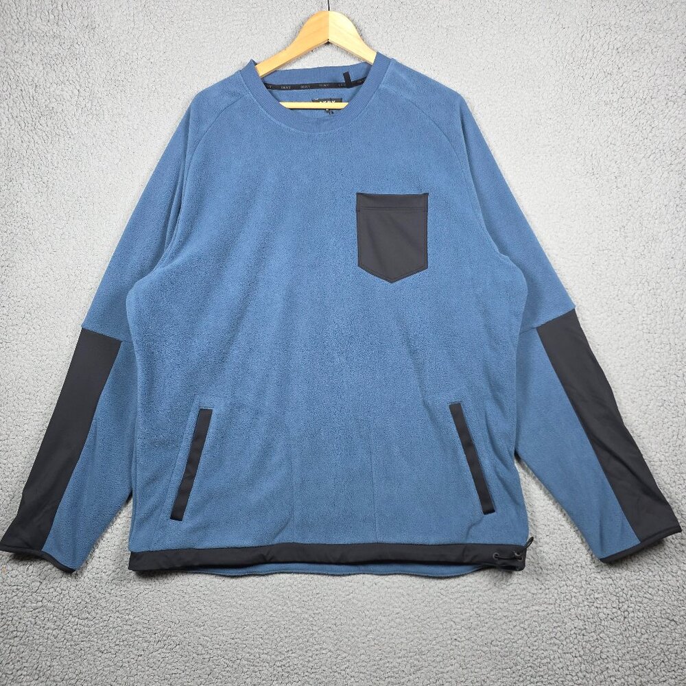 DKNY Sweater Mens 2XL Blue‎ Fleece Color Block Crew Neck Pullover Tactical Cozy